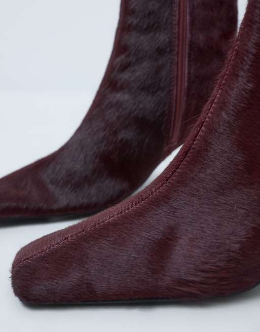 ASOS DESIGN Rumi ankelboots med klack i äkta läder i burgundy, 4 av 5