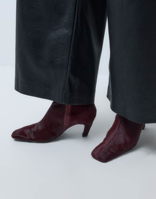 ASOS DESIGN Rumi ankelstøvler med hæl i bordeaux i ægte læder, 2 af 5