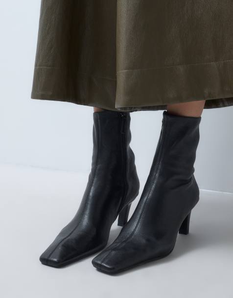 ASOS DESIGN Rumi bottines à talons noires sans doublure en cuir véritable - view 1
