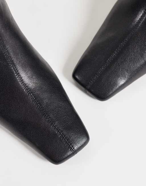 ASOS DESIGN Rumi leather square toe heeled ankle boots in black, 2 of 4
