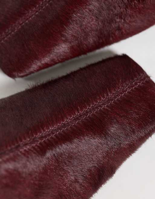ASOS DESIGN Rumi leather square toe heeled ankle boots in burgundy hair on real leather, 4 of 4