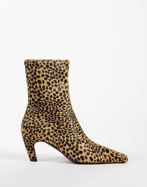 ASOS DESIGN Rumi stivaletti con tacco in vera pelle con pelo animalier - view 1