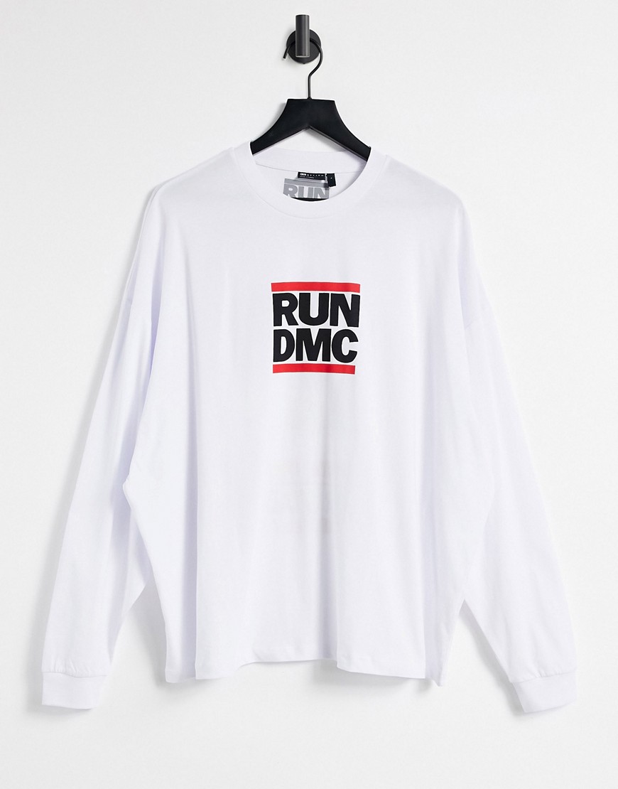 ASOS DESIGN Run DMC oversized long sleeve T-shirt with front & back print in white