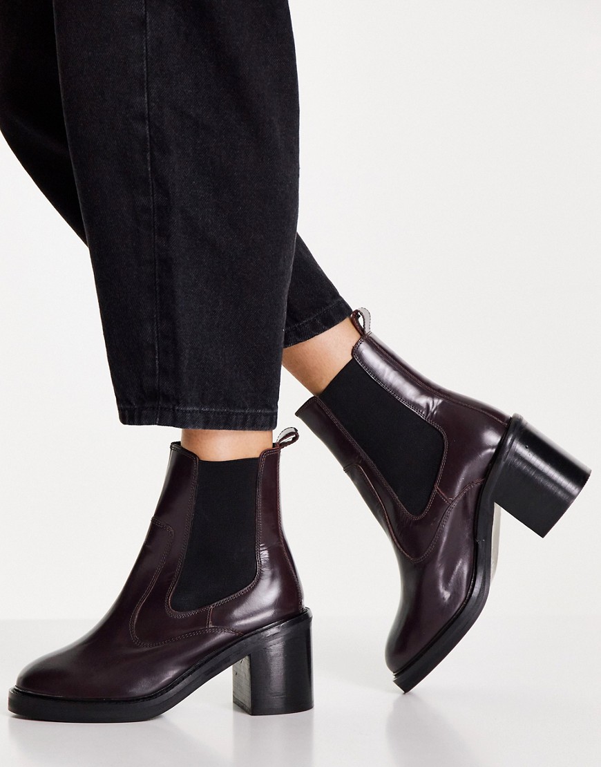 Asos Design Runaway Leather Chelsea Boots In Burgundy-red | ModeSens
