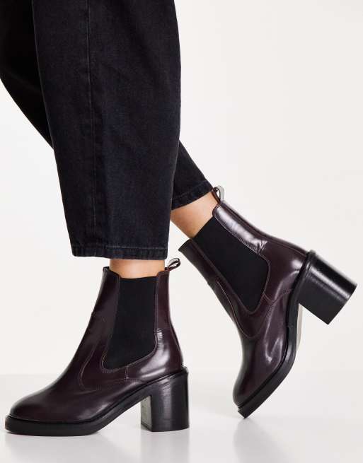 ASOS DESIGN Runaway leather chelsea boots in burgundy