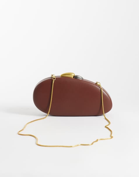 ASOS DESIGN rund hardbox-clutch med guldfarvet hardware i chokolade - view 1
