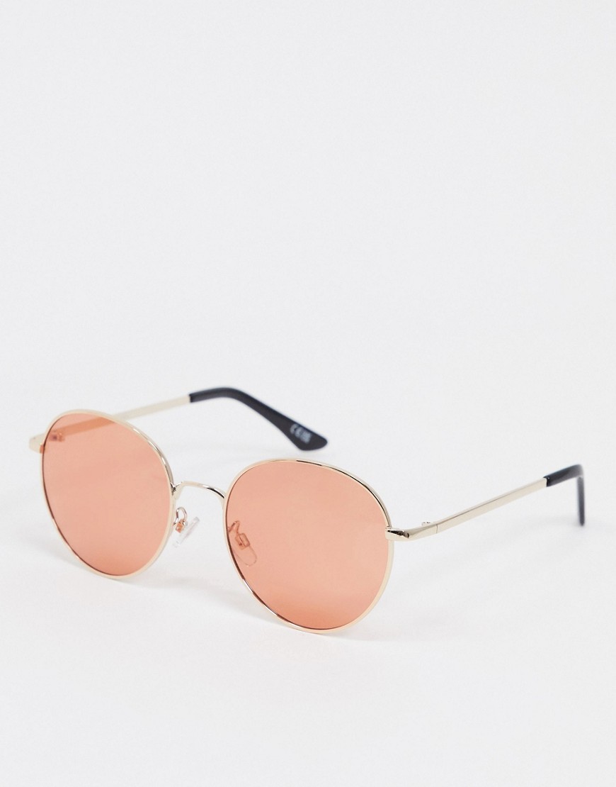 ASOS DESIGN – Runda oversize solglasögon med metallbågar och persikofärgade glas-Guld