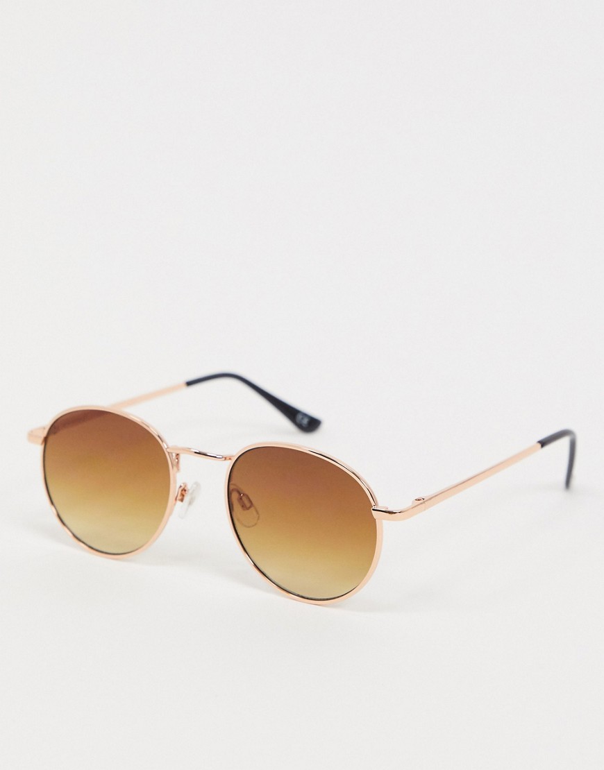 ASOS DESIGN – Runda solglasögon i metall med bruntonade glas-Koppar