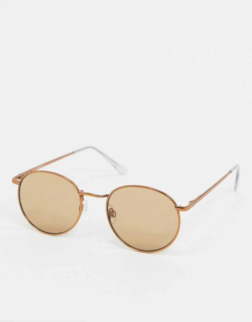 ASOS DESIGN – Runda solglasögon med bronsfärgade metallbågar-Brun