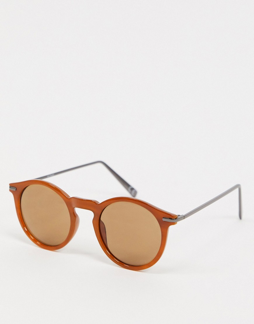 ASOS DESIGN – Runda solglasögon med bruna metallbågar