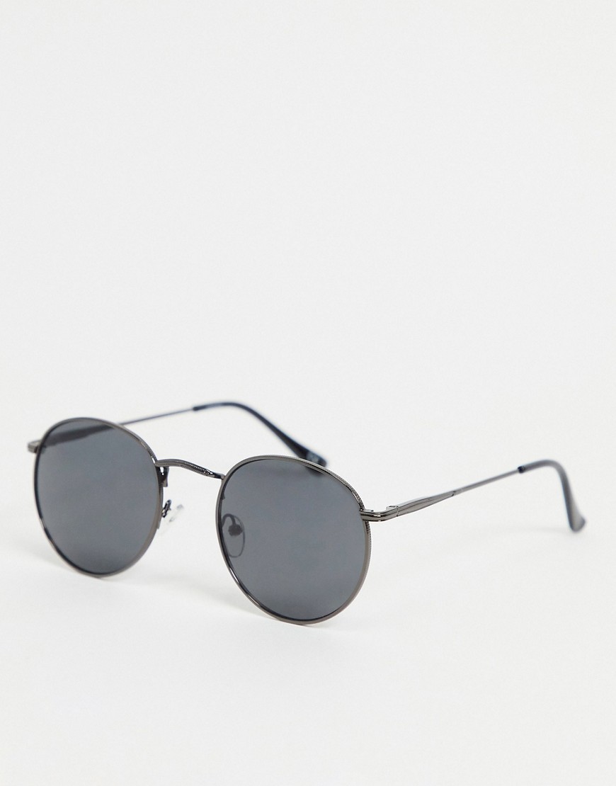 ASOS DESIGN – Runda solglasögon med mörkgrå metallbågar och mörka glas