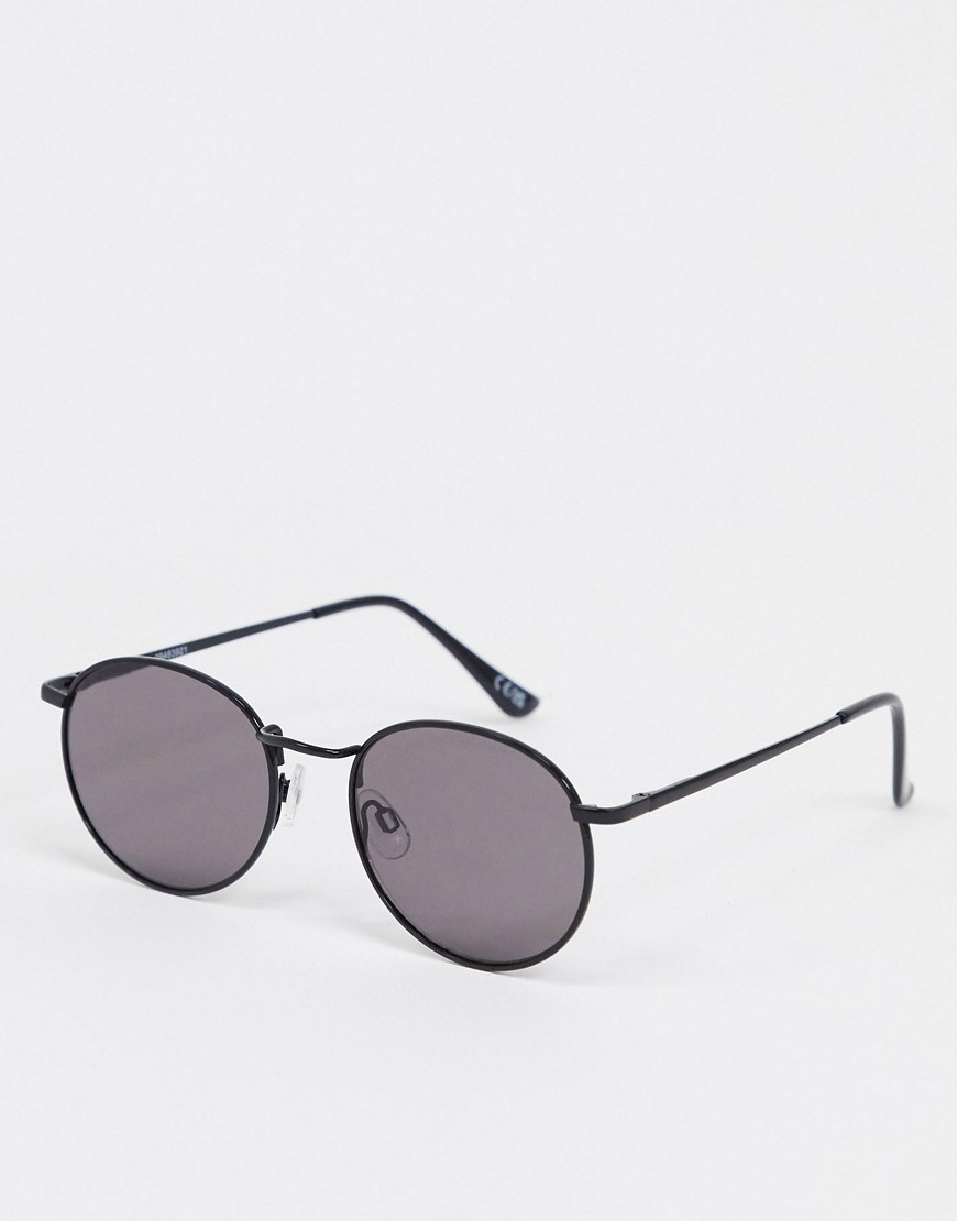 ASOS DESIGN – Runda solglasögon med svarta glansiga mnetallbågar