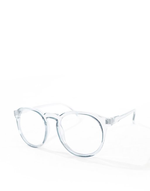 ASOS DESIGN Runde Brille mit zartem Gestell und klaren Glasern mit Blaulichtfilter