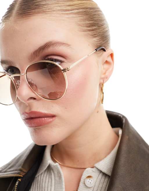 ASOS DESIGN - Runde guldfarvede solbriller med lysebrune glas , 2 af 4