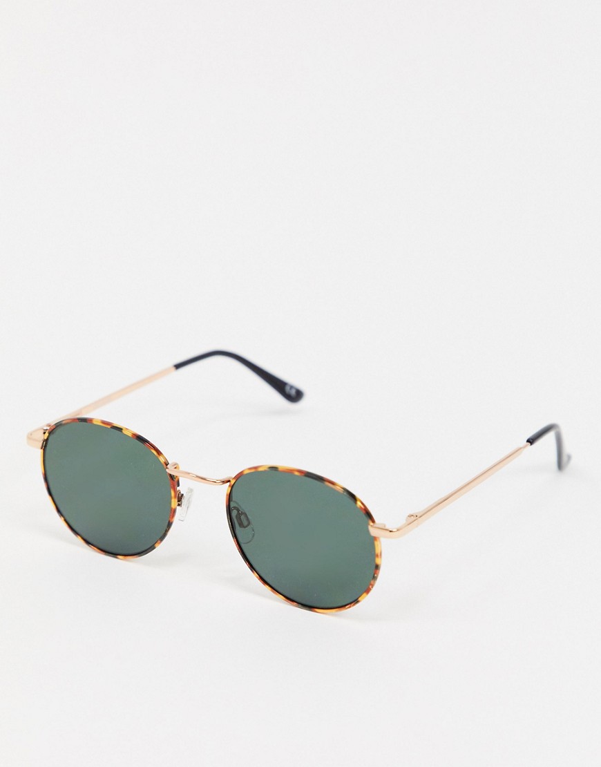 asos design -  – Runde Metall-Sonnenbrille aus Schildpatt mit G15 Gläsern-Braun