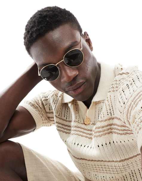 ASOS DESIGN – Runde Metall-Sonnenbrille im Stil der 90er in Gold mit getönten Gläsern - view 1