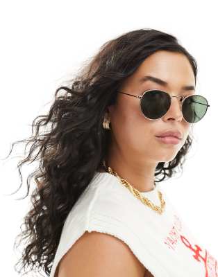 ASOS DESIGN - Runde Metall-Sonnenbrille mit G15-Gläsern-Goldfarben