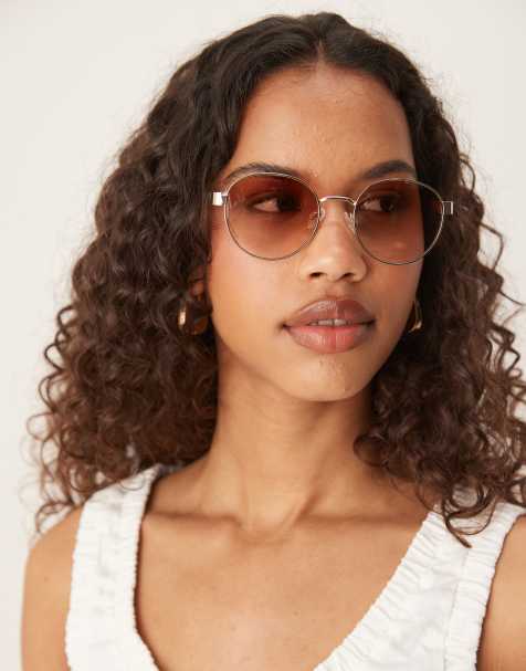 ASOS DESIGN – Runde Metall-Sonnenbrille mit Gläsern in Ombré-Braun - view 1