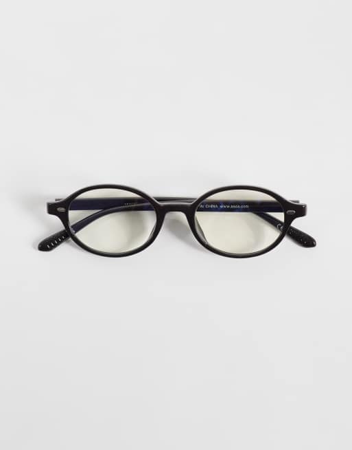 ASOS DESIGN runde Modebrille in Braun mit klaren Blaulichtgläsern, 3 von 3