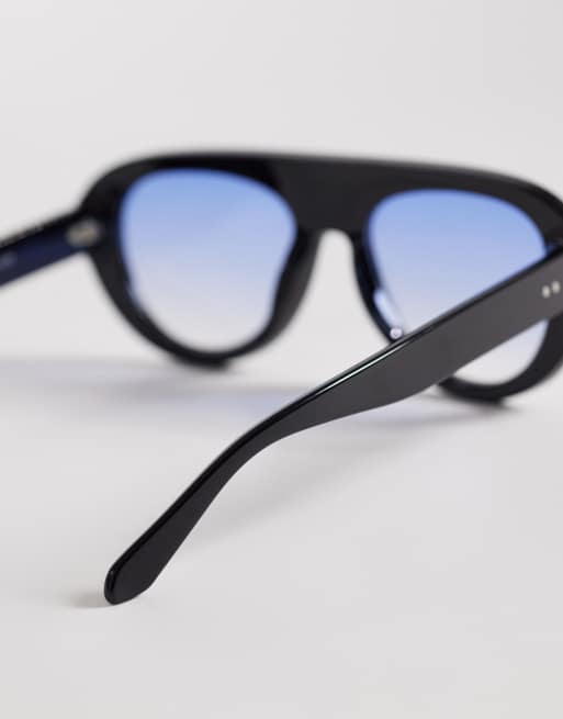 ASOS DESIGN – Runde Pilotensonnenbrille in Schwarz mit blauen Gläsern, 2 von 3