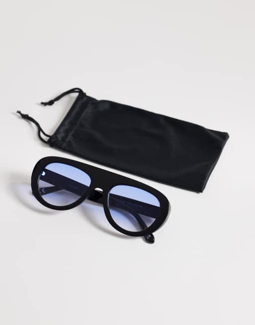 ASOS DESIGN – Runde Pilotensonnenbrille in Schwarz mit blauen Gläsern, 3 von 3