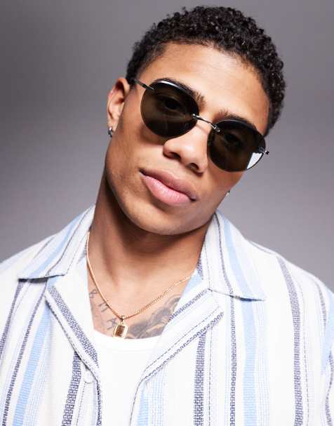 ASOS DESIGN – Runde, randlose Sonnenbrille mit grün getönten Gläsern und silberfarbenen Bügeln - view 1