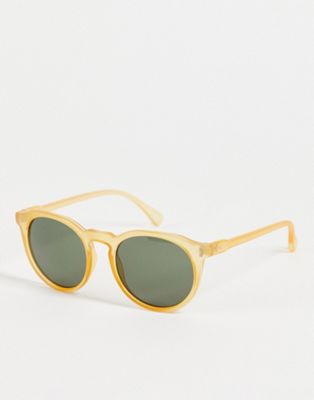 ASOS DESIGN – Runde Retro-Sonnenbrille in Gelb mit Gläsern in Vintagegrün
