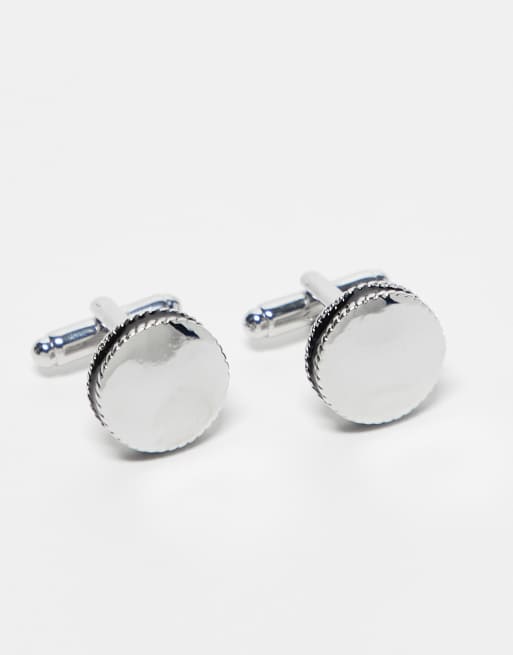 ASOS DESIGN – Runde silberfarbene Manschettenknöpfe mit schwarzem Rand
