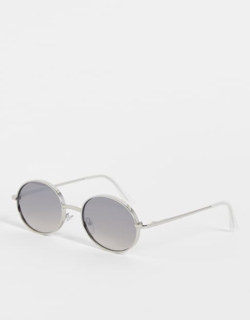 ASOS DESIGN - Runde, sølvfarvede solbriller med brede indfatninger og røgfarvede glas
