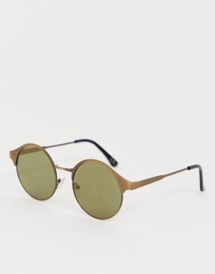 ASOS DESIGN runde solbriller med kobberstel og olivenfarvede glas
