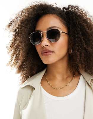 ASOS DESIGN - Runde Sonnenbrille aus Metall in Gold-Optik mit polarisierenden Gläsern-Goldfarben