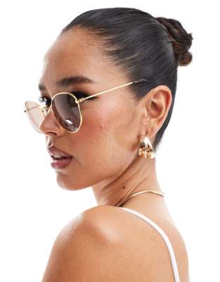 ASOS DESIGN - Runde Sonnenbrille aus Metall in Gold-Goldfarben