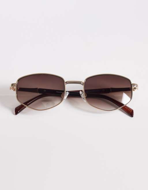 ASOS DESIGN – Runde Sonnenbrille aus Metall in Goldoptik mit braunen Gläsern, 3 von 3