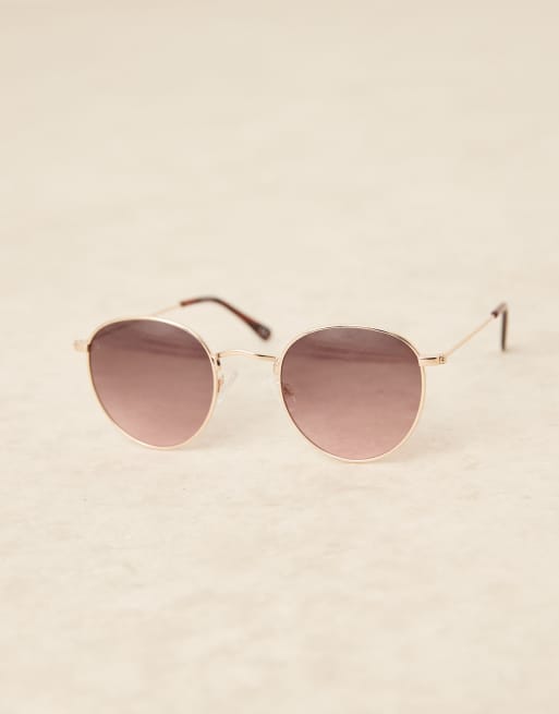 ASOS DESIGN – Runde Sonnenbrille aus Metall in Goldoptik mit rosa Farbverlauf-Gläsern, 3 von 3