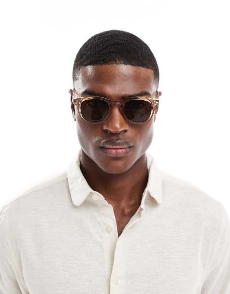 ASOS DESIGN – Runde Sonnenbrille in Braun mit schwarzen Gläsern - view 1