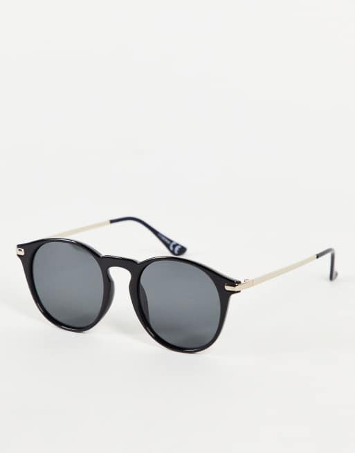 ASOS DESIGN – Runde Sonnenbrille in glänzendem Schwarz mit polarisierten Gläsern