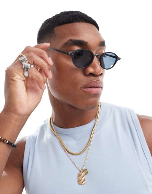 ASOS DESIGN – Runde Sonnenbrille in Mattschwarz
