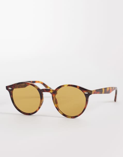 ASOS DESIGN – Runde Sonnenbrille in Schildpattoptik mit braunen Gläsern - view 1
