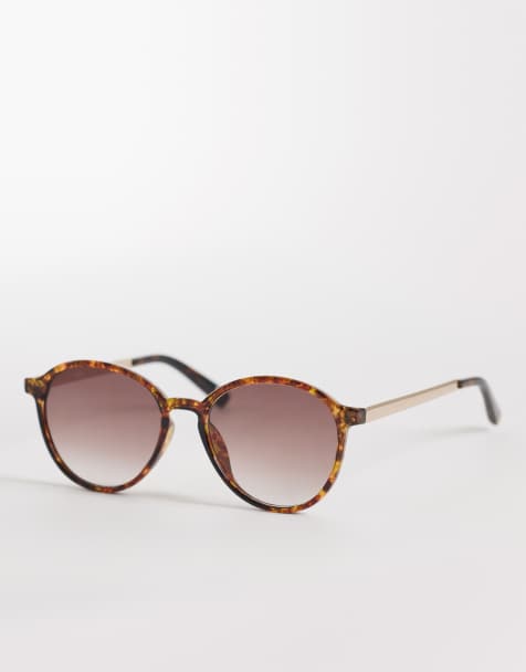 ASOS DESIGN – Runde Sonnenbrille in Schildpattoptik mit Bügeln aus Metall in Gold-Optik - view 1