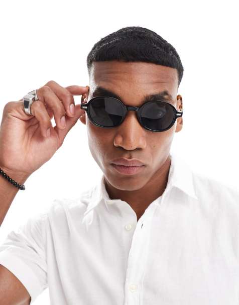 ASOS DESIGN – Runde Sonnenbrille in Schwarz mit Bügeln in Schildpatt-Optik - view 1