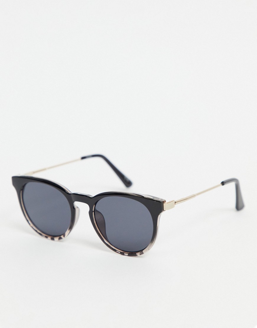 asos design -  – Runde Sonnenbrille in Schwarz und Schildpatt-Mehrfarbig