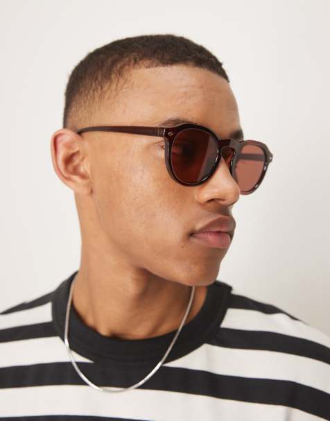 ASOS DESIGN – Runde Sonnenbrille mit Gestell in Dunkelbraun und braunen Gläsern - view 1