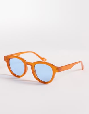 Runde Sonnenbrille mit Gestell in transparentem Orange und blauen Gläsern Orange One Size
