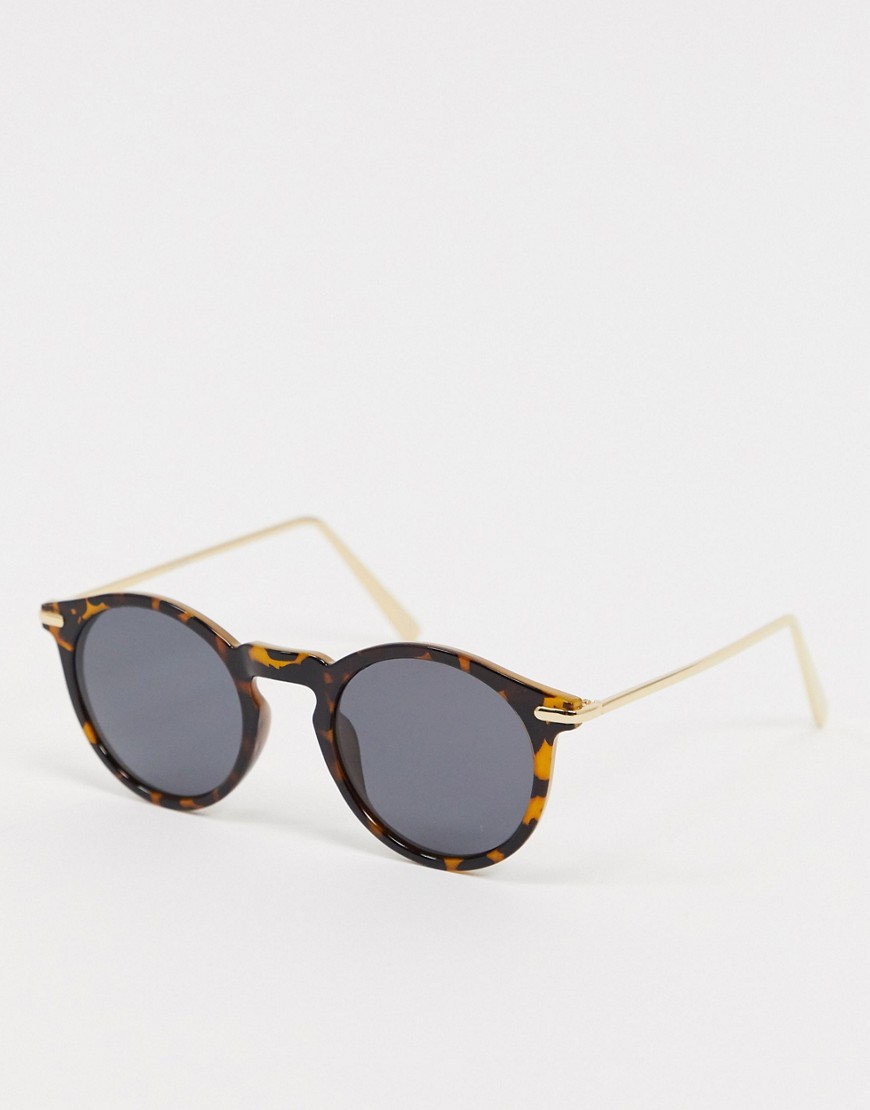 asos design -  – Runde Sonnenbrille mit Metallbügeln in Schildpatt und polarisierten Gläsern-Braun