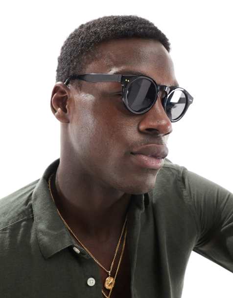 ASOS DESIGN – Runde Sonnenbrille mit schwarzem Gestell und getönten Gläsern - view 1
