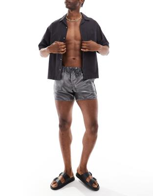 Asos Design Runner Short In Metallic Nylon-silver