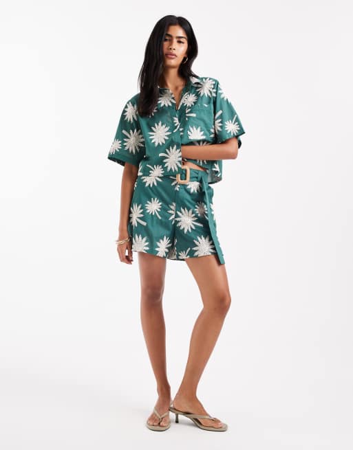 ASOS DESIGN runner shorts with embroidery and belt detail co-ord in green, 5 of 5
