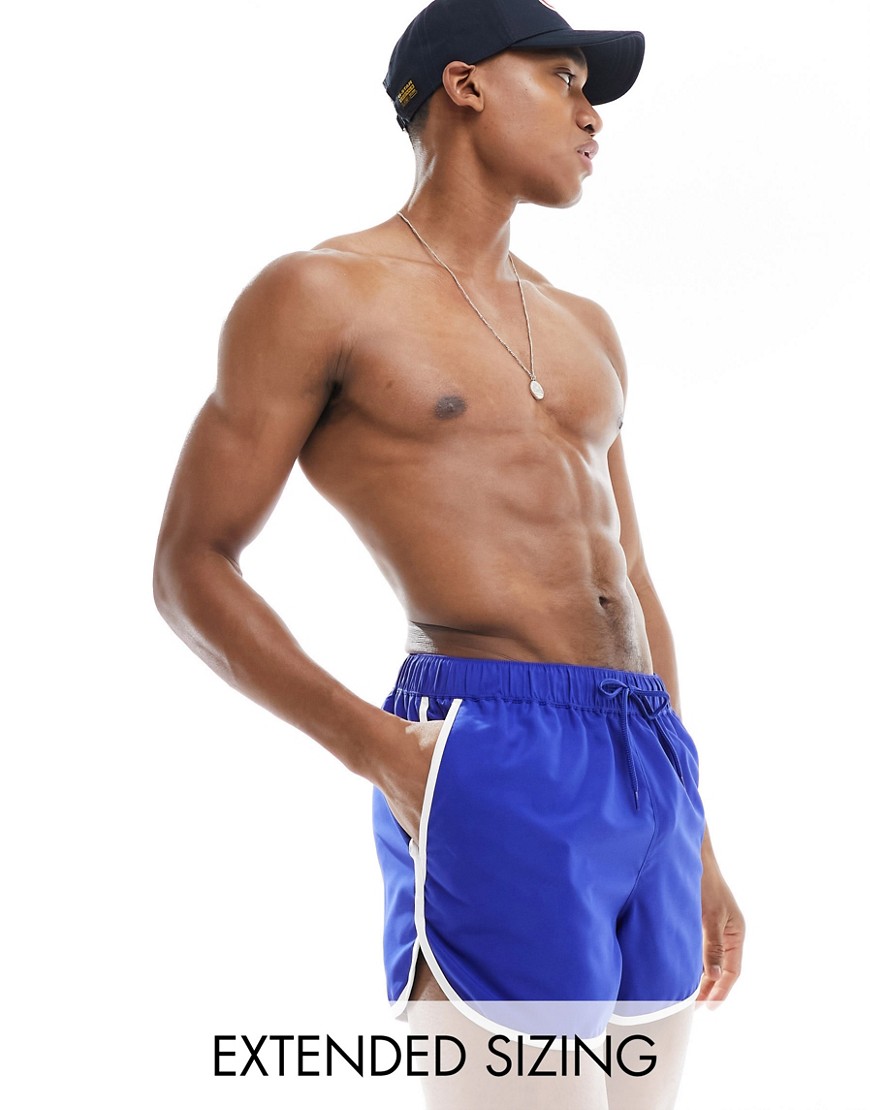 ASOS DESIGN runner swim shorts in short length in cobalt blue