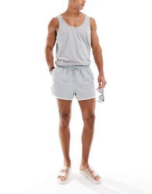 Asos Design Runner Swim Shorts In Short Length In Gray