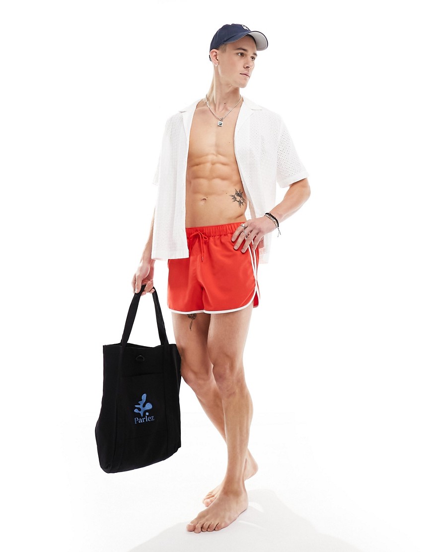 Asos Design Runner Swim Shorts In Short Length In Red